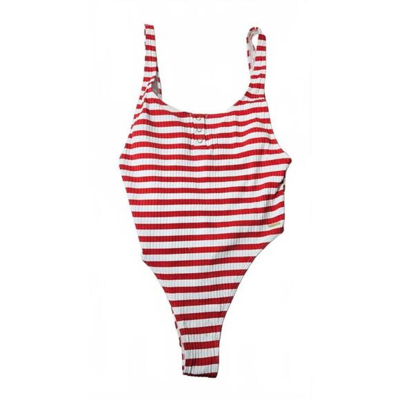 Roxy Women's Red & White Striped One-Piece Swimsuit Size Large NWT - Picture 1 of 9
